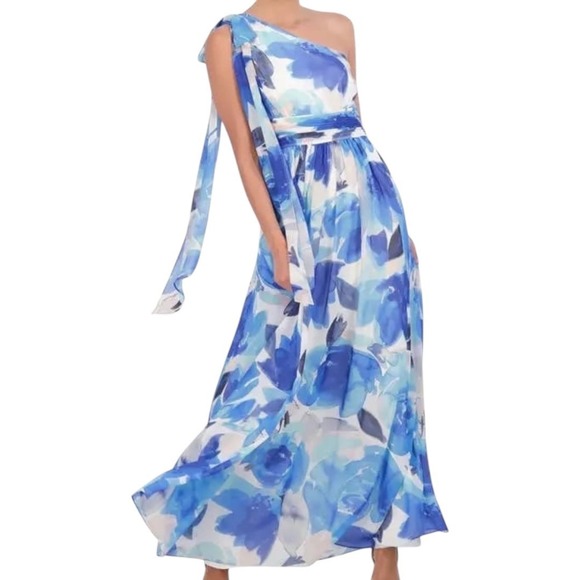 Eliza J Women's‎ Floral One Shoulder Gown Maxi Dress Size 6 Feminine Romantic - Picture 1 of 16
